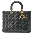 Dior Lady Dior Cannage Handbag Large Size Lambskin Gold-Tone Hardware, Pre-Owned