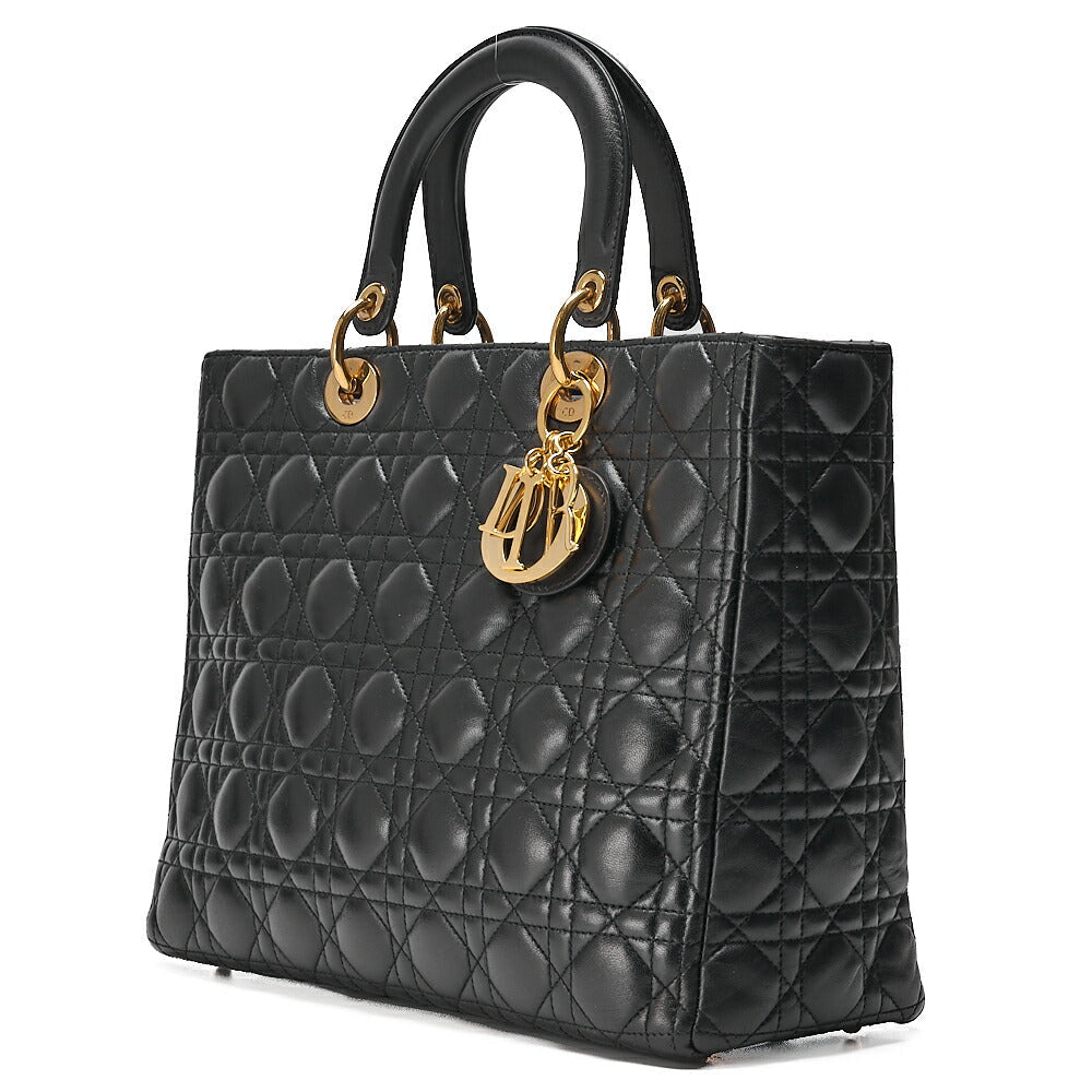 Dior Lady Dior Cannage Handbag Large Size Lambskin Gold-Tone Hardware, Pre-Owned