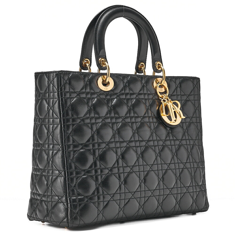 Dior Lady Dior Cannage Handbag Large Size Lambskin Gold-Tone Hardware, Pre-Owned