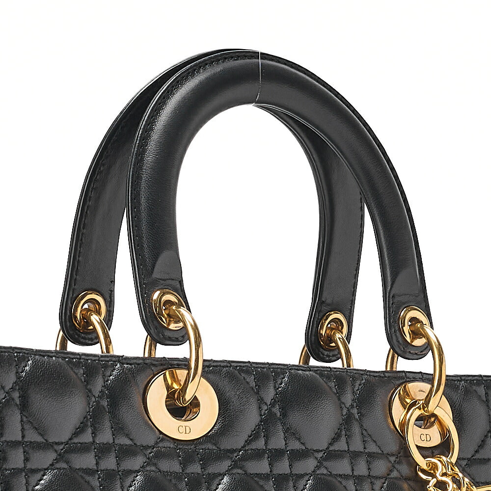 Dior Lady Dior Cannage Handbag Large Size Lambskin Gold-Tone Hardware, Pre-Owned