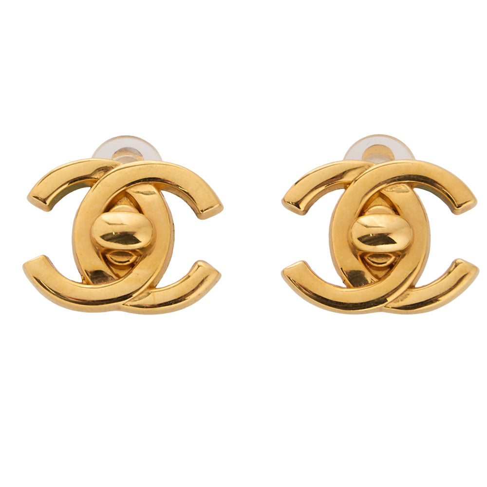 CHANEL Cocomark Turnlock 95A Earrings GP Gold Gold-Tone Hardware, Pre-Owned