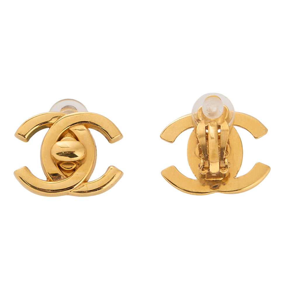 CHANEL Cocomark Turnlock 95A Earrings GP Gold Gold-Tone Hardware, Pre-Owned
