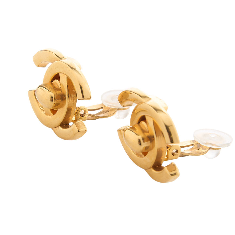 CHANEL Cocomark Turnlock 95A Earrings GP Gold Gold-Tone Hardware, Pre-Owned