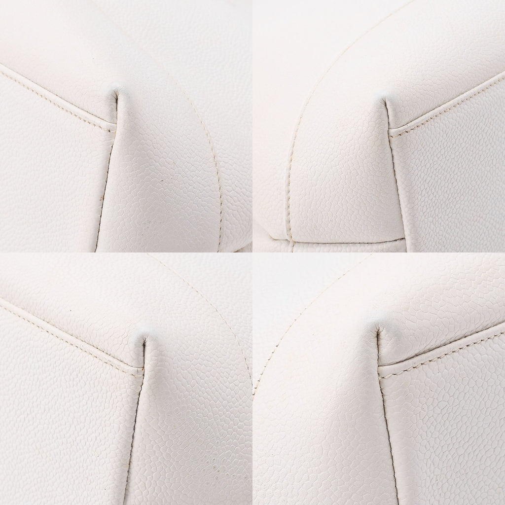 CHANEL Chanel Big Coco Mark Double Chain Shoulder with Ball Charm Caviar Skin White Gold-Tone Hardware, Pre-Owned
