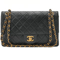 CHANEL Lambskin Matelasse W Straight Flap 25cm Chain Shoulder Black Gold-Tone Hardware, Pre-Owned