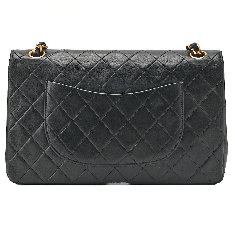 CHANEL Lambskin Matelasse W Straight Flap 25cm Chain Shoulder Black Gold-Tone Hardware, Pre-Owned