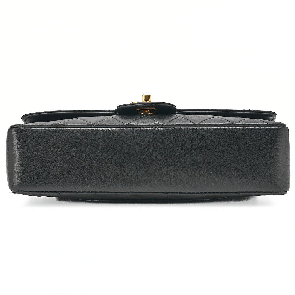 CHANEL Lambskin Matelasse W Straight Flap 25cm Chain Shoulder Black Gold-Tone Hardware, Pre-Owned