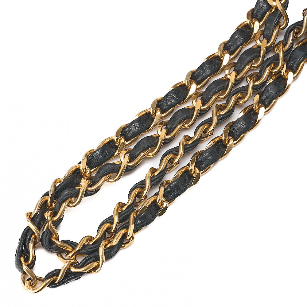 CHANEL Lambskin Matelasse W Straight Flap 25cm Chain Shoulder Black Gold-Tone Hardware, Pre-Owned