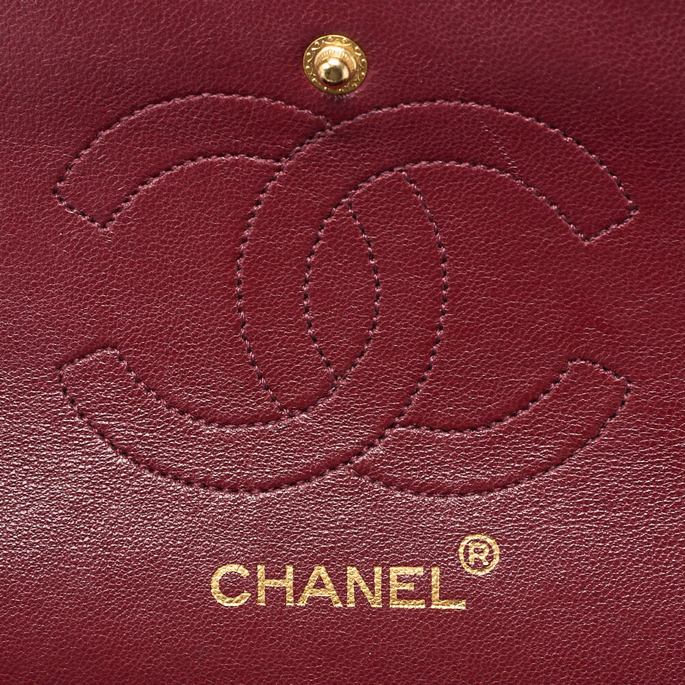 CHANEL Lambskin Matelasse W Straight Flap 25cm Chain Shoulder Black Gold-Tone Hardware, Pre-Owned