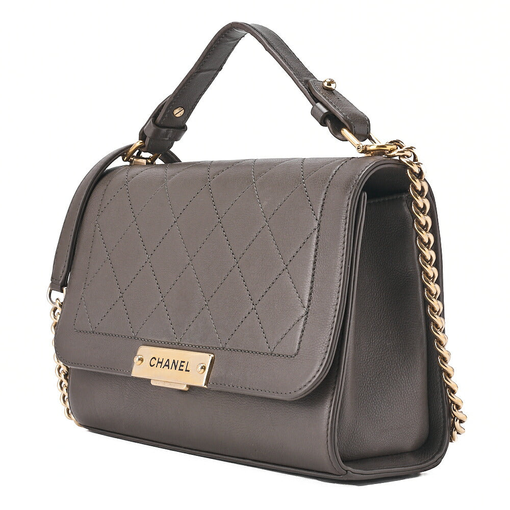 CHANEL Caviar Skin Matelasse 2way Shoulder Brown Gold-Tone Hardware, Pre-Owned