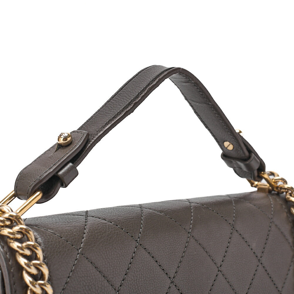 CHANEL Caviar Skin Matelasse 2way Shoulder Brown Gold-Tone Hardware, Pre-Owned