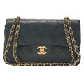 CHANEL Matelasse Double Flap 23cm Chain Shoulder Lambskin Black Gold-Tone Hardware, Pre-Owned