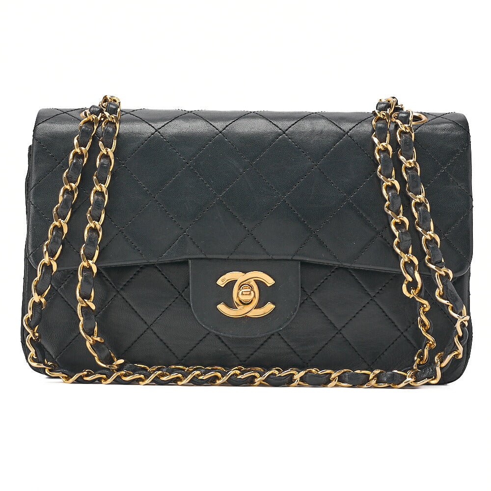 CHANEL Matelasse Double Flap 23cm Chain Shoulder Lambskin Black Gold-Tone Hardware, Pre-Owned