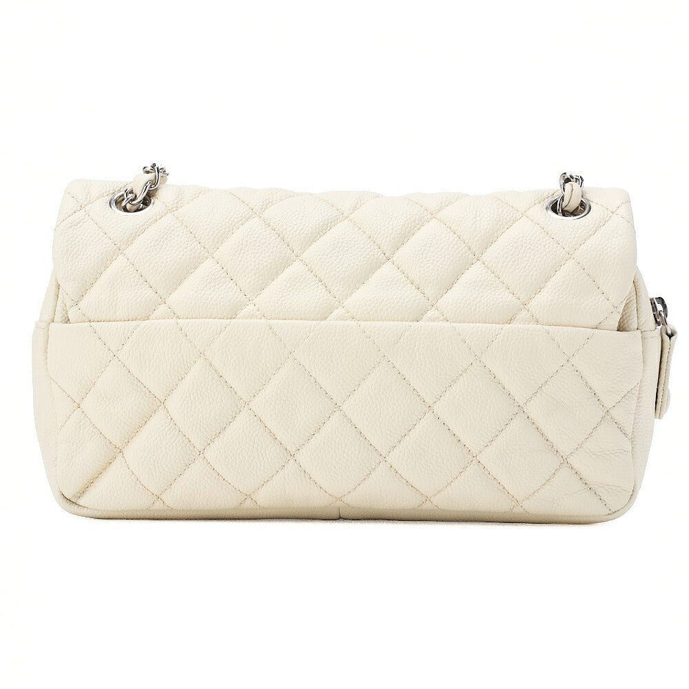 CHANEL Caviar Skin Matelasse 25cm Single Flap Chain Shoulder Ivory Silver-Tone Hardware, Pre-Owned