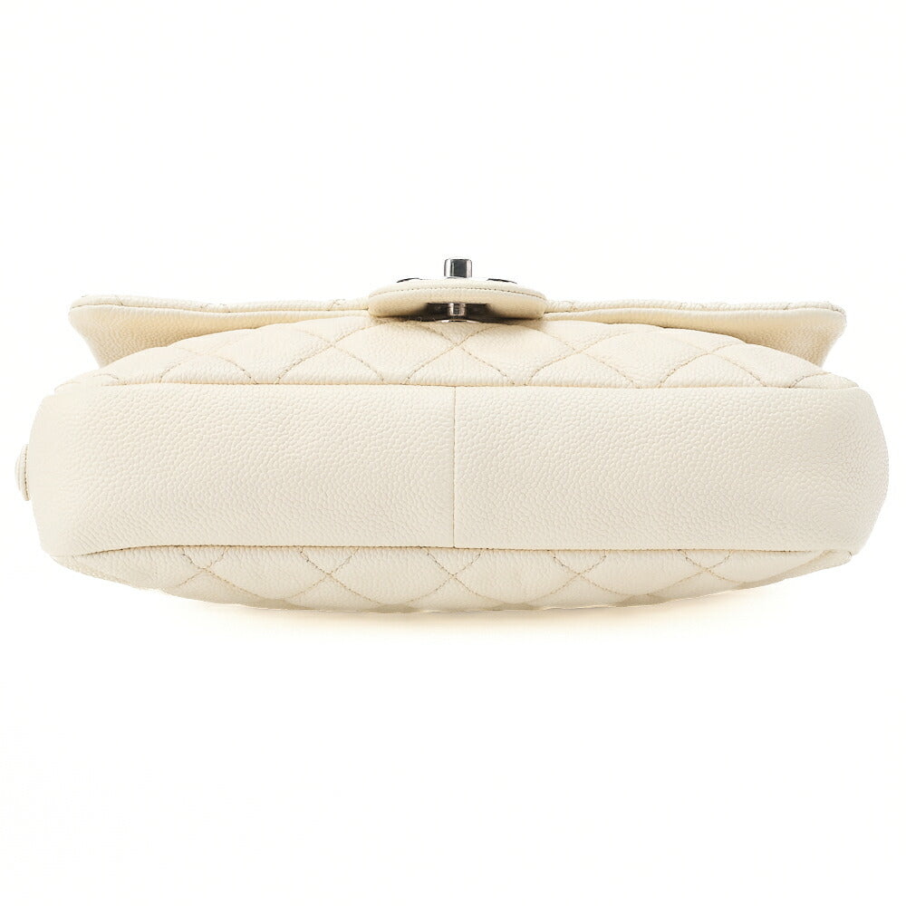 CHANEL Caviar Skin Matelasse 25cm Single Flap Chain Shoulder Ivory Silver-Tone Hardware, Pre-Owned