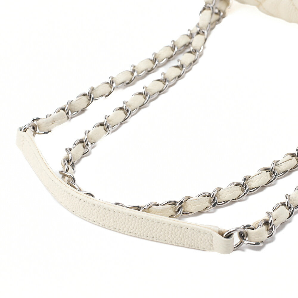 CHANEL Caviar Skin Matelasse 25cm Single Flap Chain Shoulder Ivory Silver-Tone Hardware, Pre-Owned