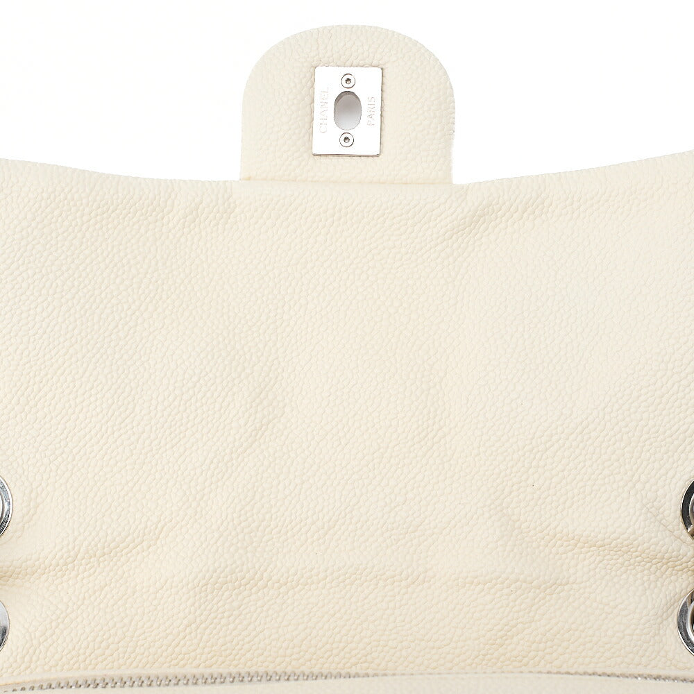 CHANEL Caviar Skin Matelasse 25cm Single Flap Chain Shoulder Ivory Silver-Tone Hardware, Pre-Owned