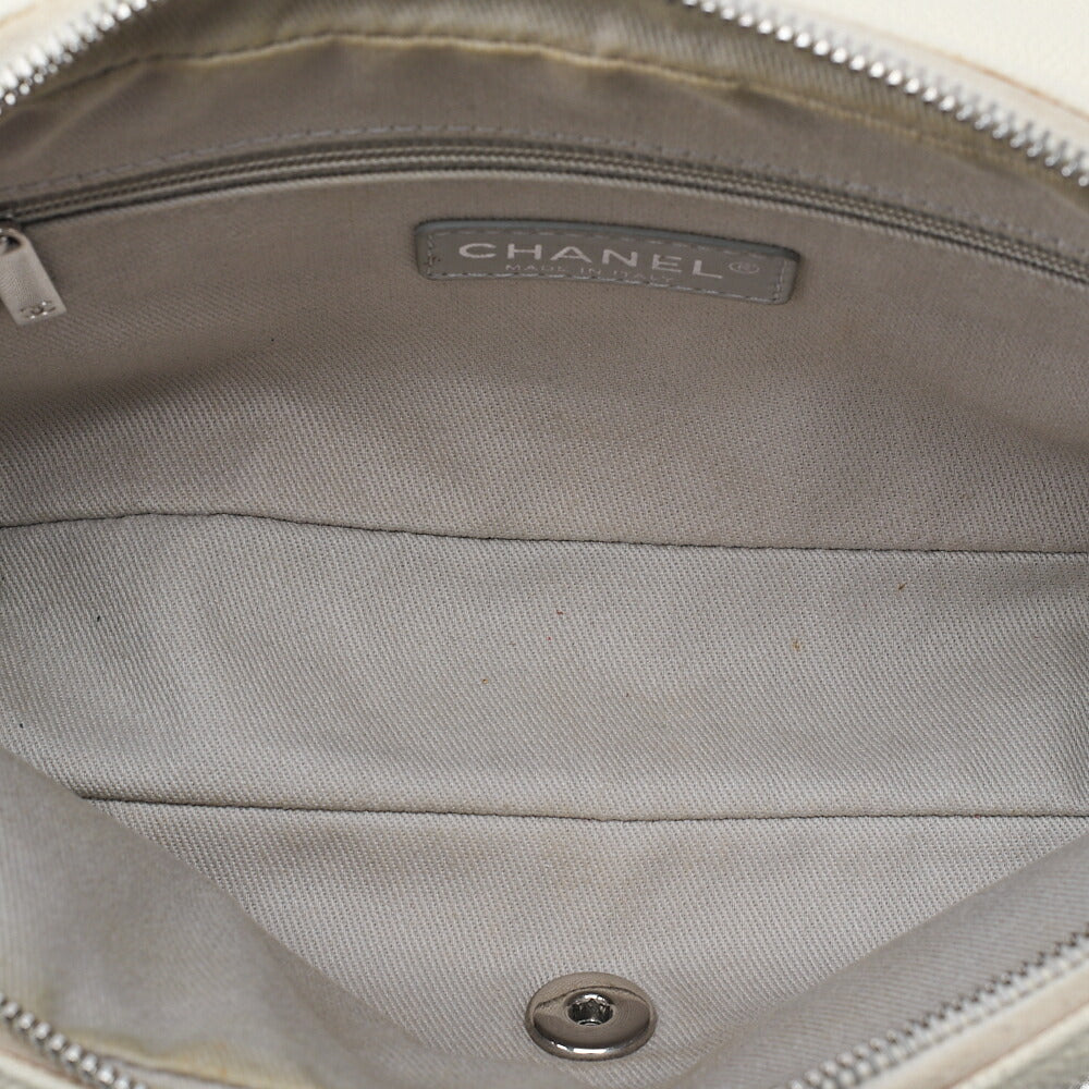 CHANEL Caviar Skin Matelasse 25cm Single Flap Chain Shoulder Ivory Silver-Tone Hardware, Pre-Owned