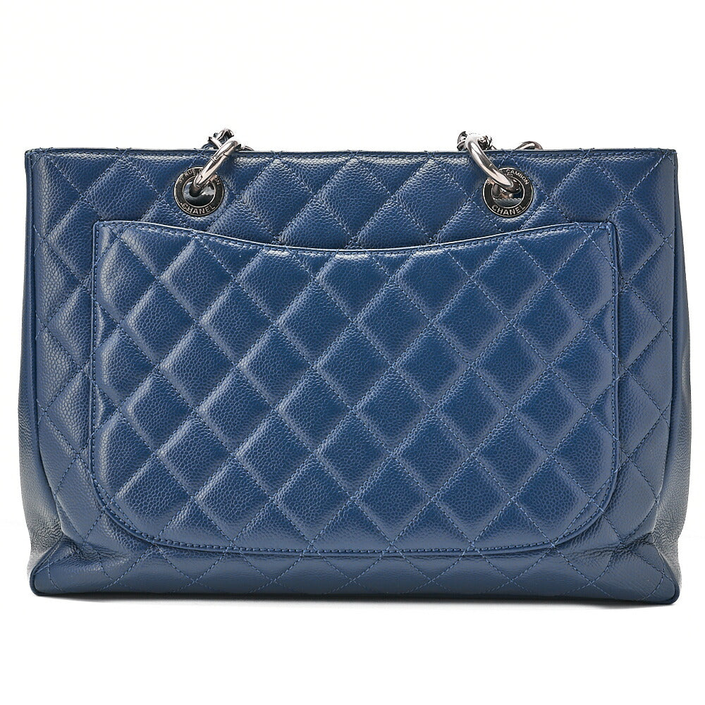CHANEL Shoulder Bag Tote Bag  Matelasse Caviar Skin Cocomark GST Double Chain Tote Navy Silver-Tone Hardware, Pre-Owned