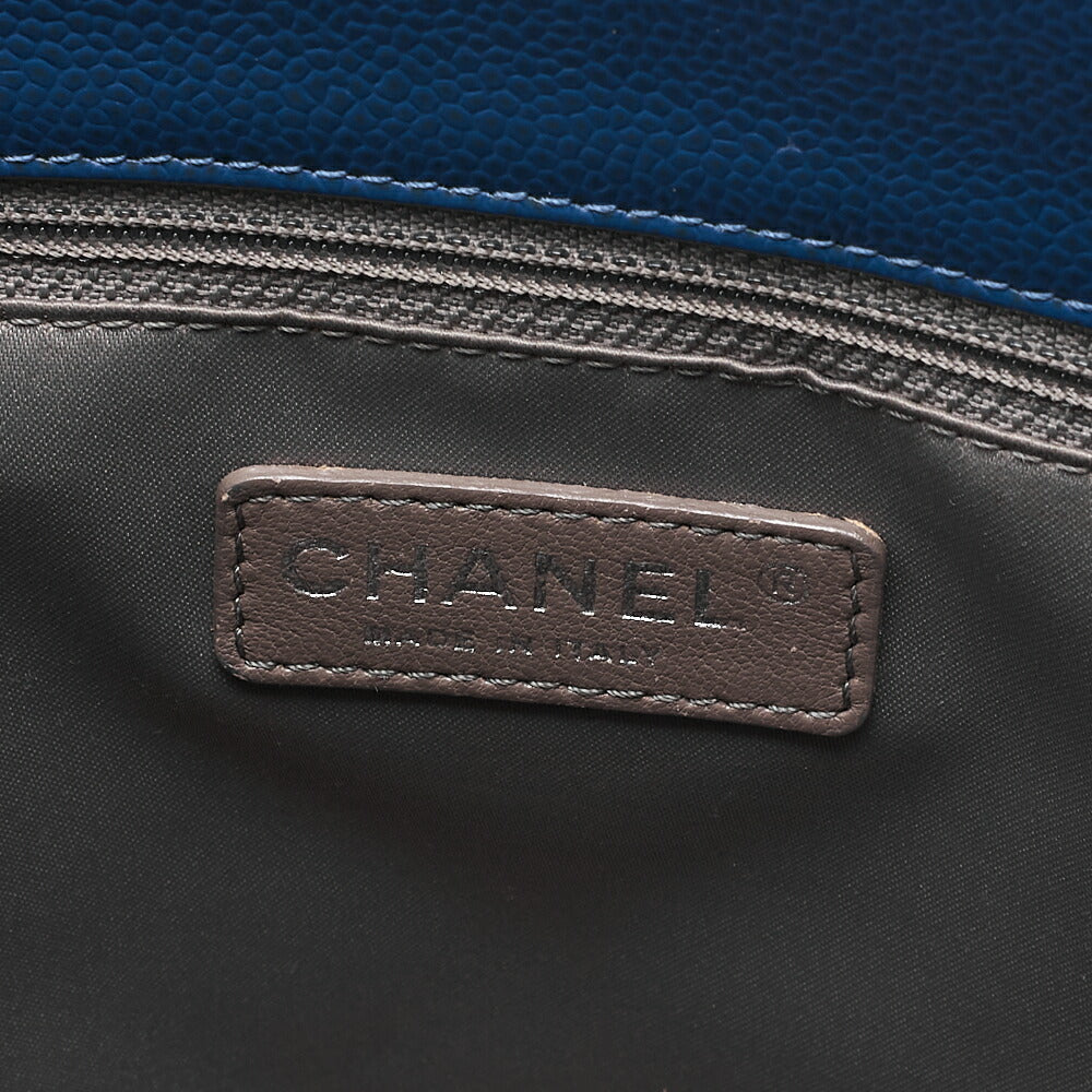 CHANEL Shoulder Bag Tote Bag  Matelasse Caviar Skin Cocomark GST Double Chain Tote Navy Silver-Tone Hardware, Pre-Owned
