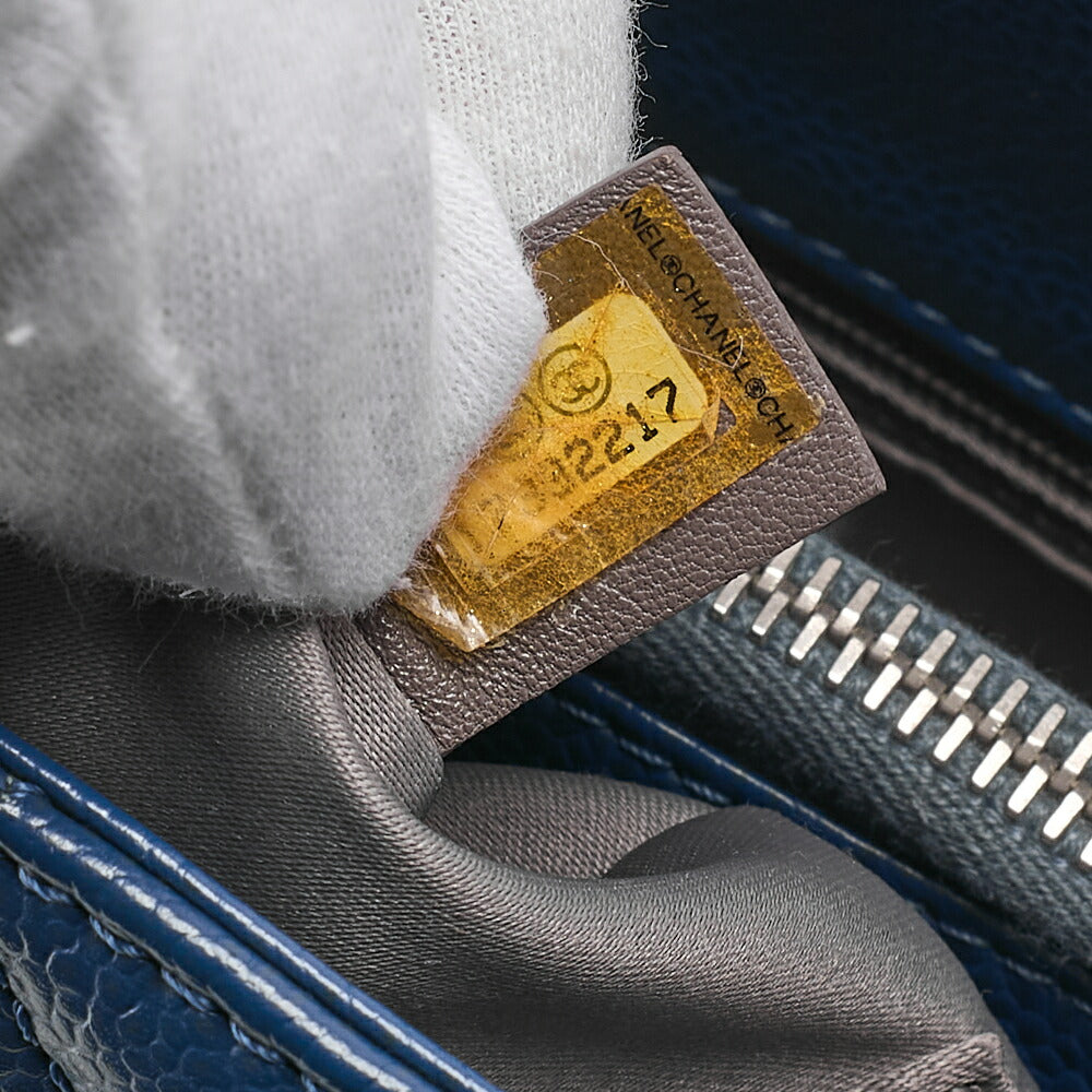 CHANEL Shoulder Bag Tote Bag  Matelasse Caviar Skin Cocomark GST Double Chain Tote Navy Silver-Tone Hardware, Pre-Owned