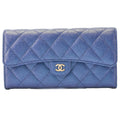 CHANEL Matelasse Bi-Fold Long Wallet Caviar Skin Blue Gold-Tone Hardware, Pre-Owned