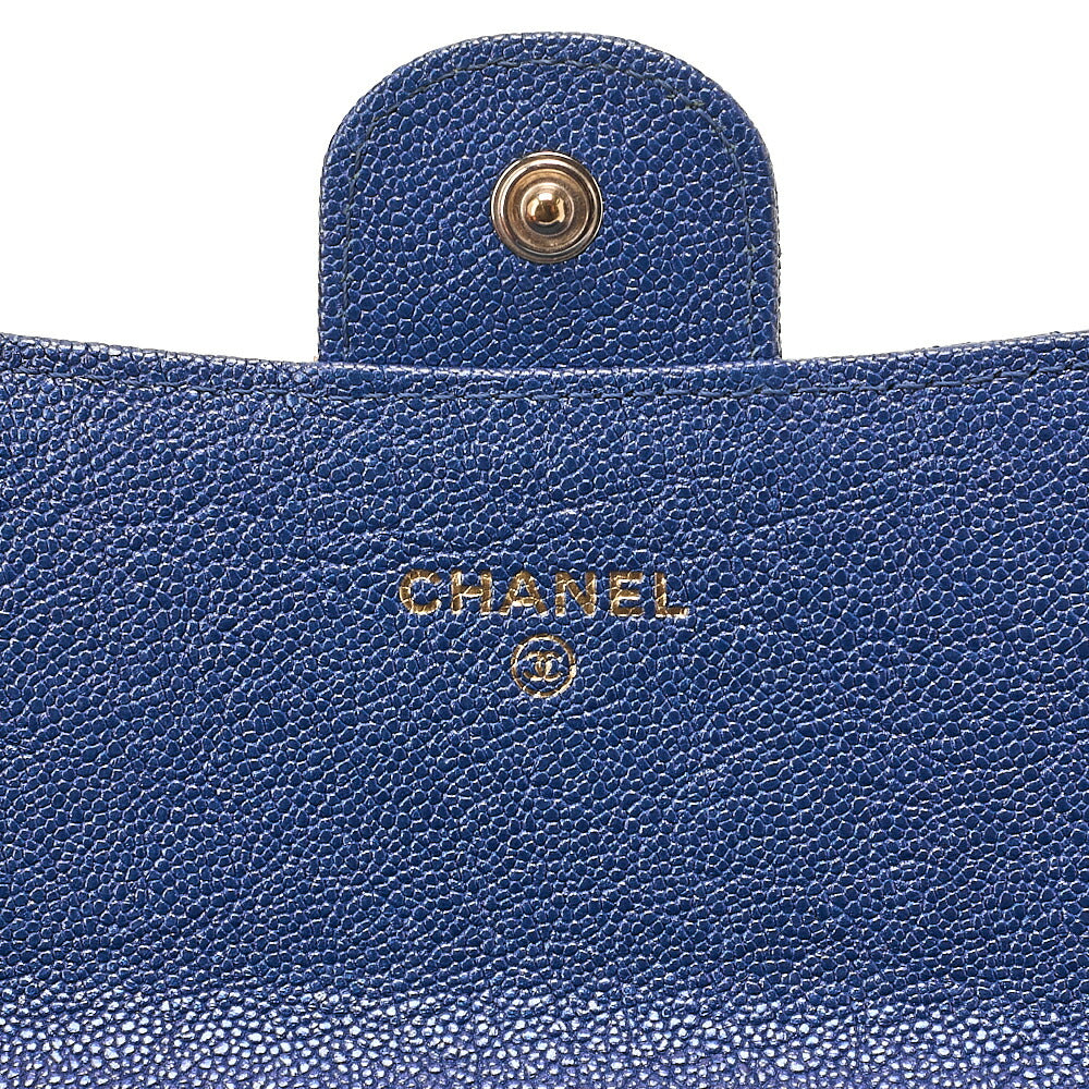 CHANEL Matelasse Bi-Fold Long Wallet Caviar Skin Blue Gold-Tone Hardware, Pre-Owned