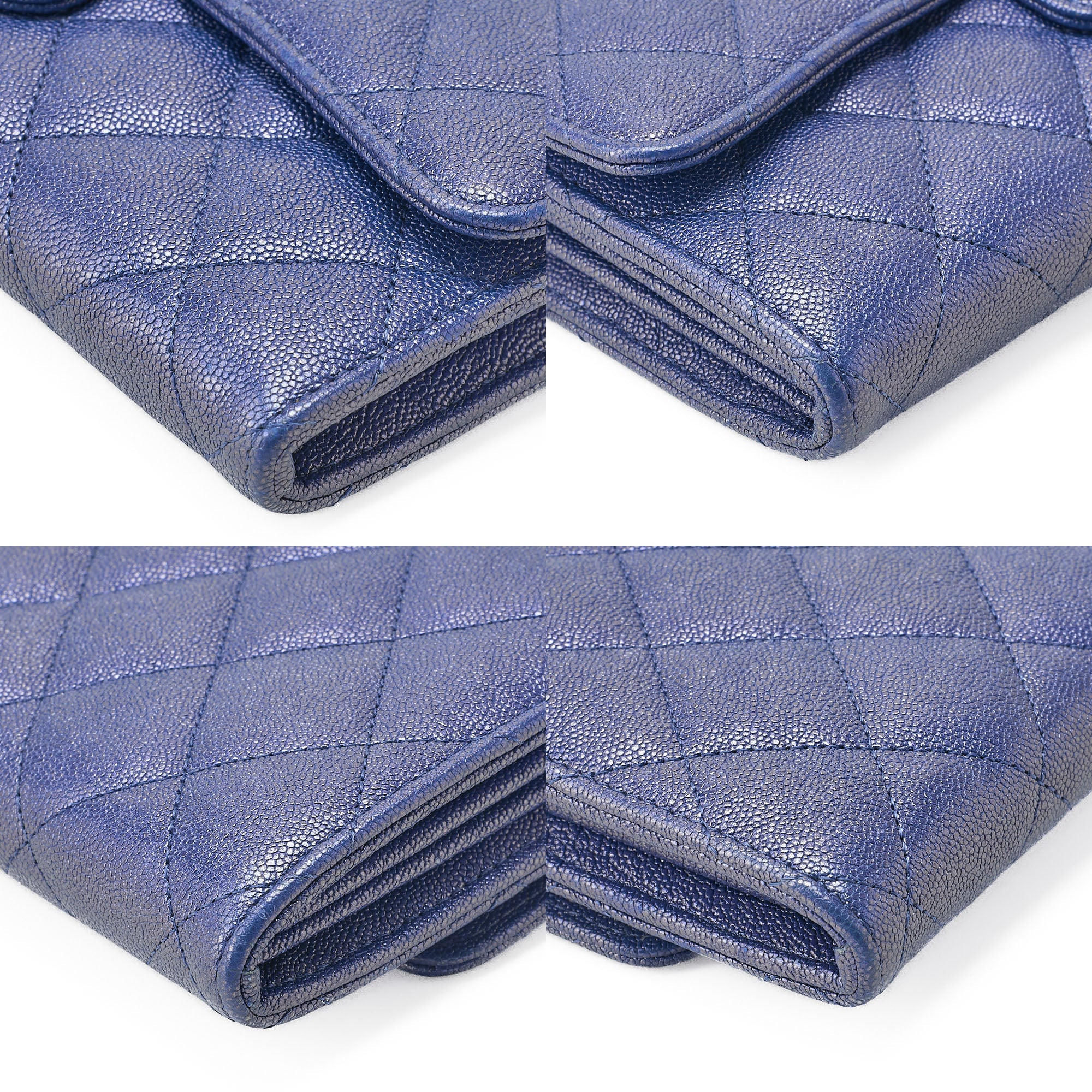 CHANEL Matelasse Bi-Fold Long Wallet Caviar Skin Blue Gold-Tone Hardware, Pre-Owned