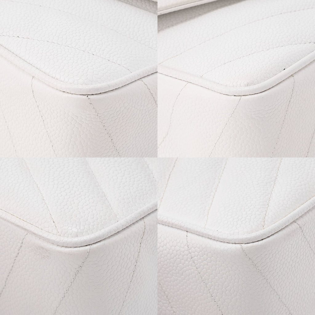 CHANEL Chain Shoulder Bag Mini Matelasse Caviar Skin Chevron White Gold-Tone Hardware, Pre-Owned