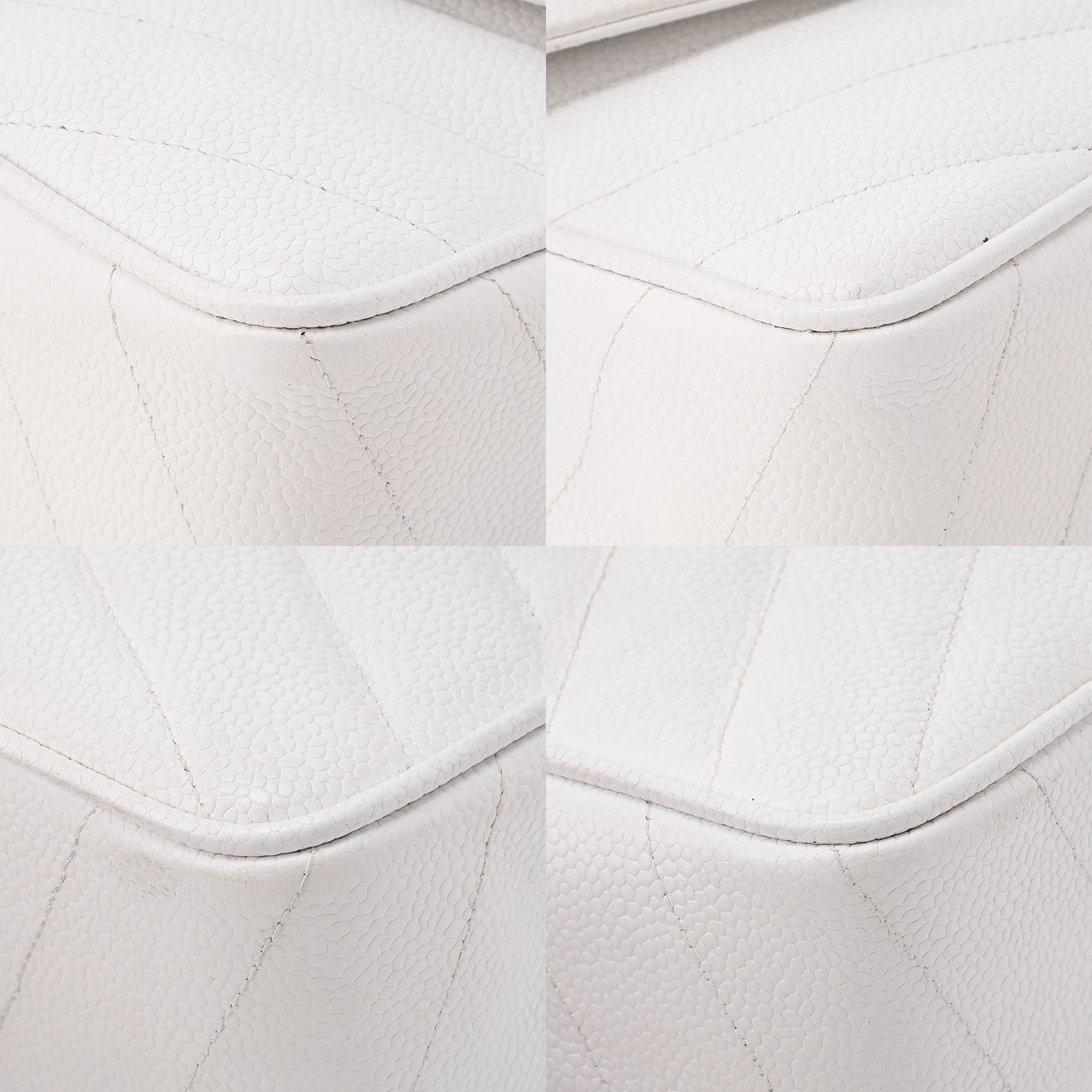 CHANEL Chain Shoulder Bag Mini Matelasse Caviar Skin Chevron White Gold-Tone Hardware, Pre-Owned
