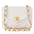 CHANEL Chain Shoulder Bag Mini Matelasse Caviar Skin Chevron White Gold-Tone Hardware, Pre-Owned