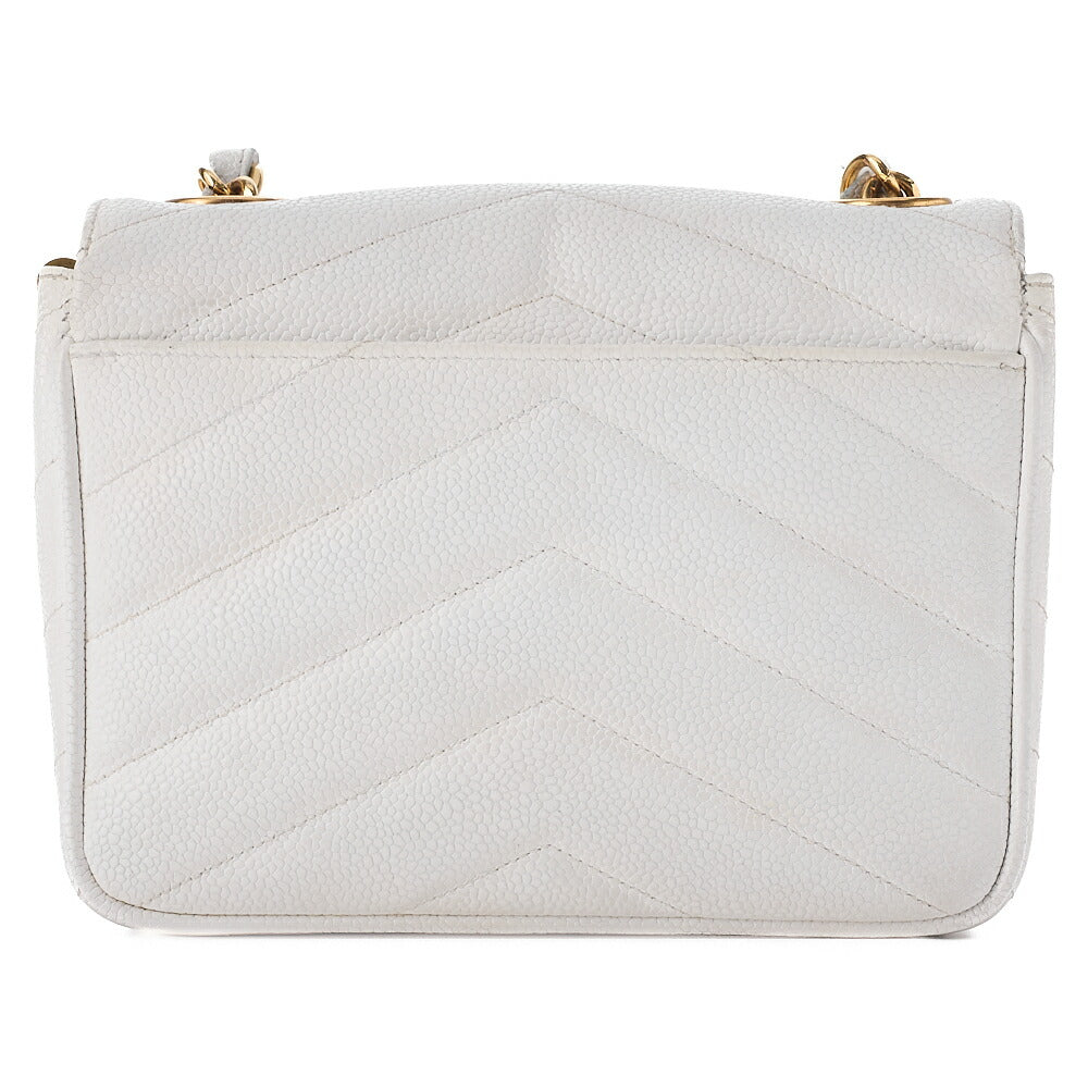 CHANEL Chain Shoulder Bag Mini Matelasse Caviar Skin Chevron White Gold-Tone Hardware, Pre-Owned
