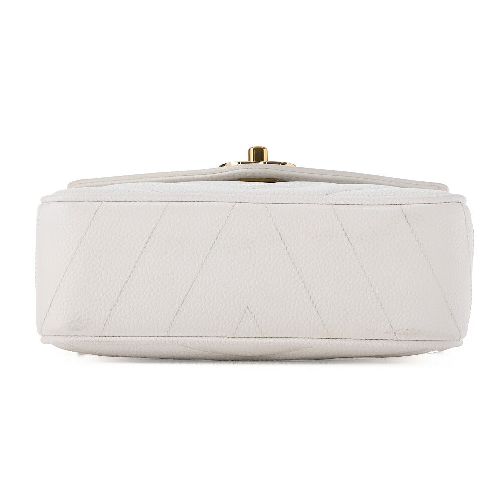 CHANEL Chain Shoulder Bag Mini Matelasse Caviar Skin Chevron White Gold-Tone Hardware, Pre-Owned