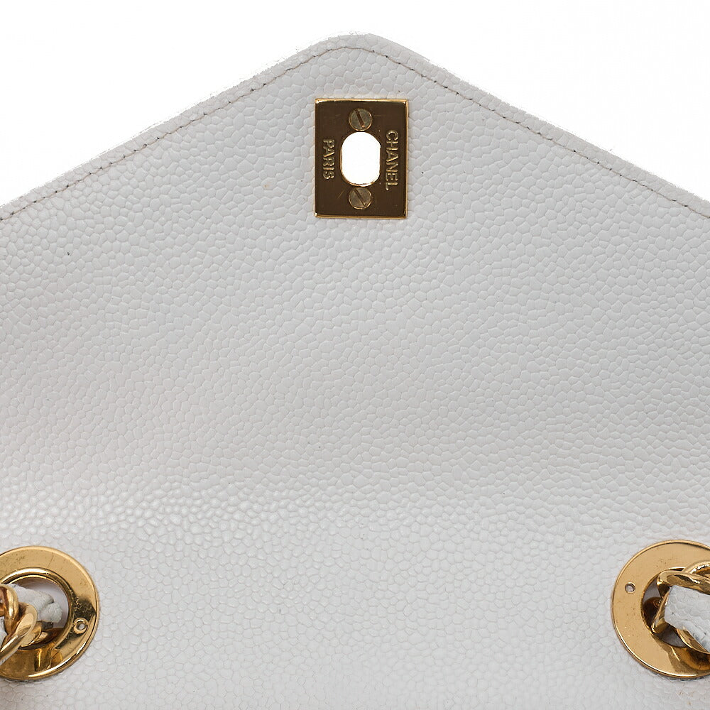 CHANEL Chain Shoulder Bag Mini Matelasse Caviar Skin Chevron White Gold-Tone Hardware, Pre-Owned