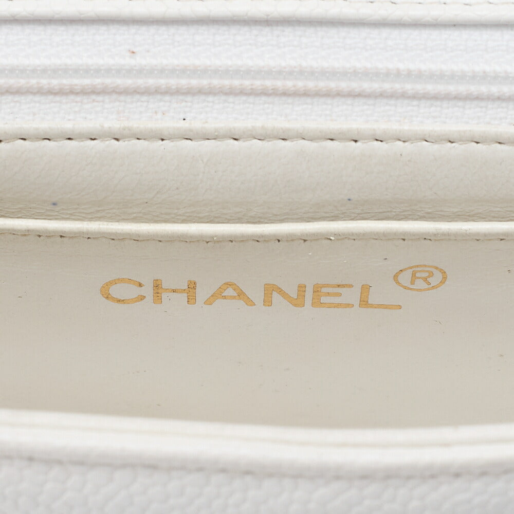 CHANEL Chain Shoulder Bag Mini Matelasse Caviar Skin Chevron White Gold-Tone Hardware, Pre-Owned