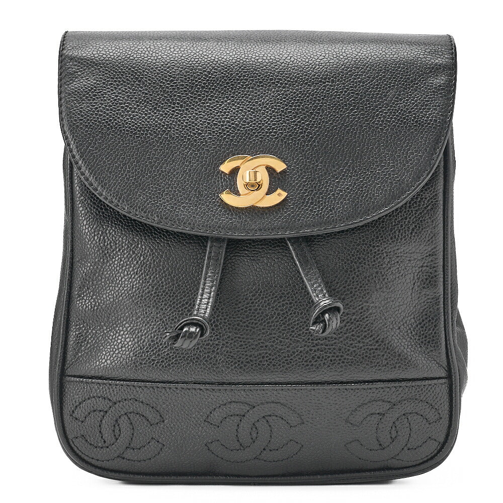 CHANEL Shoulder Bag Backpack Caviar Skin Triple Coco Turnlock Gold-Tone Hardware, Pre-Owned