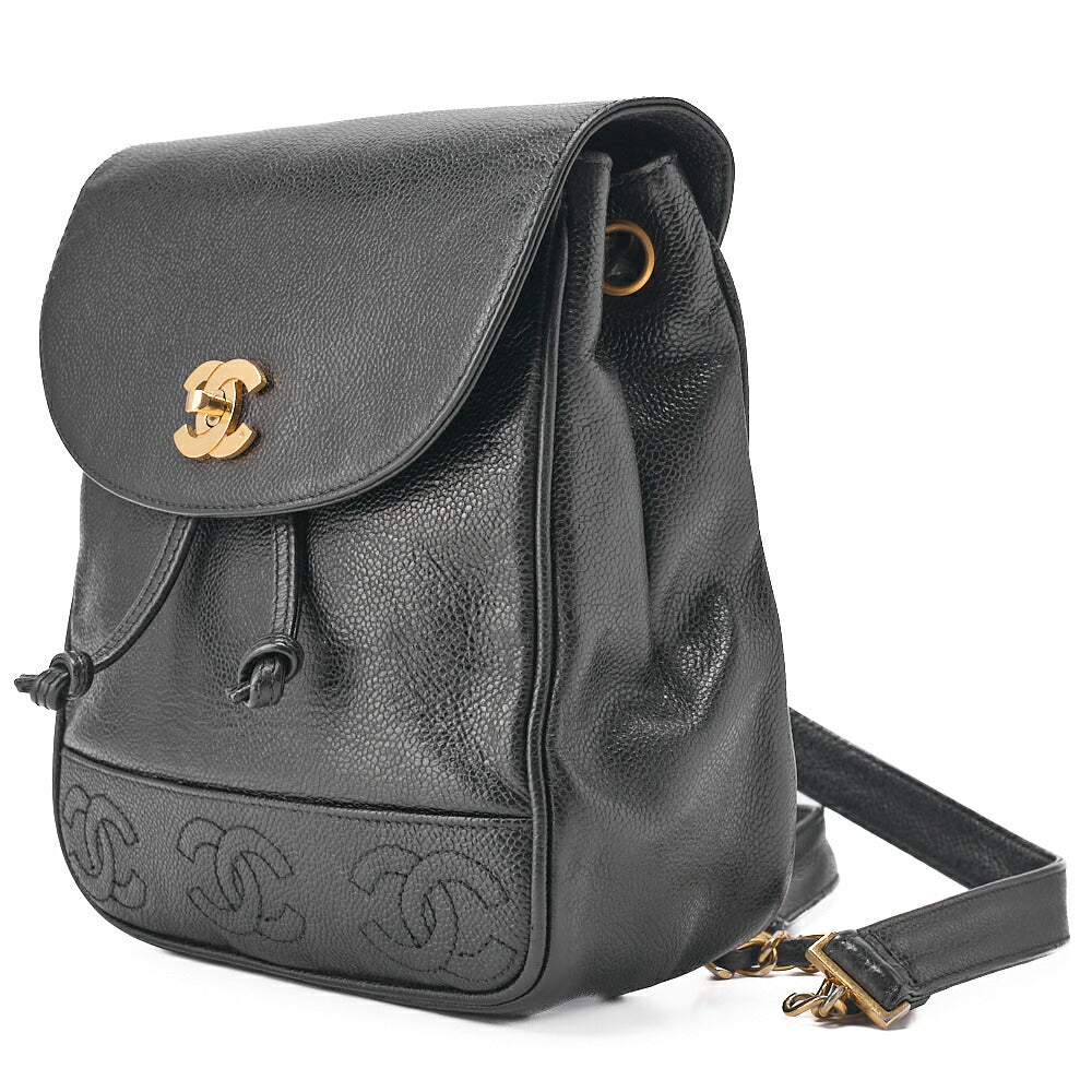 CHANEL Shoulder Bag Backpack Caviar Skin Triple Coco Turnlock Gold-Tone Hardware, Pre-Owned