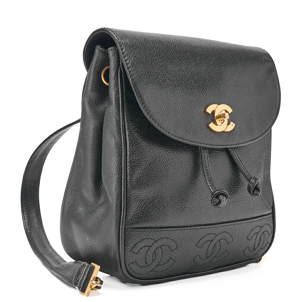 CHANEL Shoulder Bag Backpack Caviar Skin Triple Coco Turnlock Gold-Tone Hardware, Pre-Owned