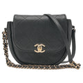 CHANEL Lambskin Mini Matelasse Round Chain Shoulder Black Gold-Tone Hardware, Pre-Owned