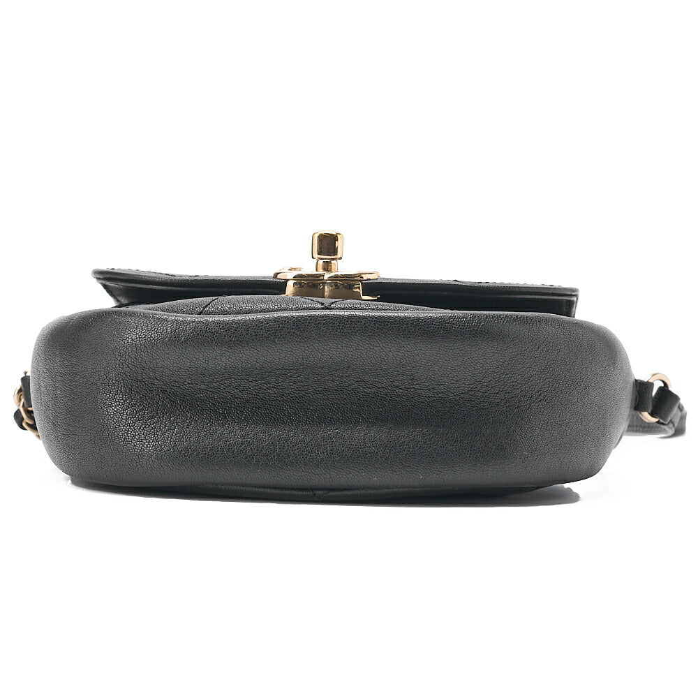 CHANEL Lambskin Mini Matelasse Round Chain Shoulder Black Gold-Tone Hardware, Pre-Owned
