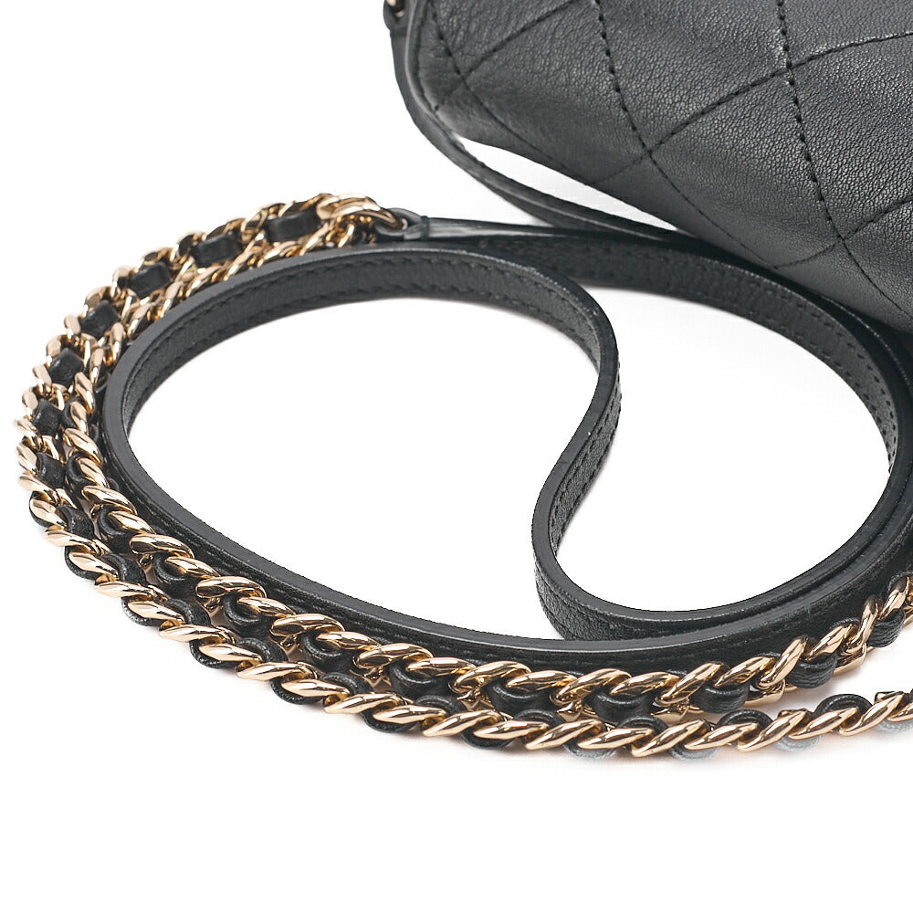 CHANEL Lambskin Mini Matelasse Round Chain Shoulder Black Gold-Tone Hardware, Pre-Owned
