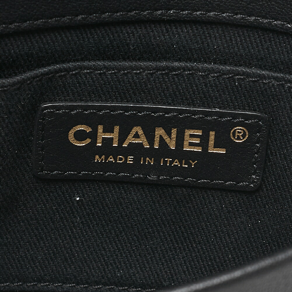 CHANEL Lambskin Mini Matelasse Round Chain Shoulder Black Gold-Tone Hardware, Pre-Owned