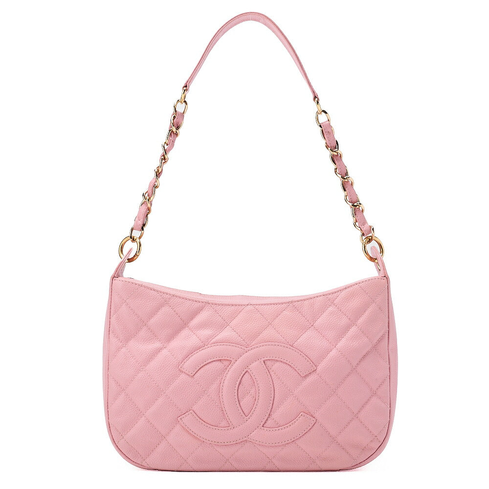 CHANEL Caviar Skin Matelasse Coco Mark One Shoulder Pink Gold-Tone Hardware, Pre-Owned