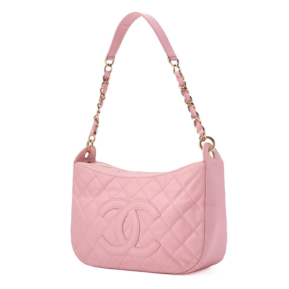CHANEL Caviar Skin Matelasse Coco Mark One Shoulder Pink Gold-Tone Hardware, Pre-Owned