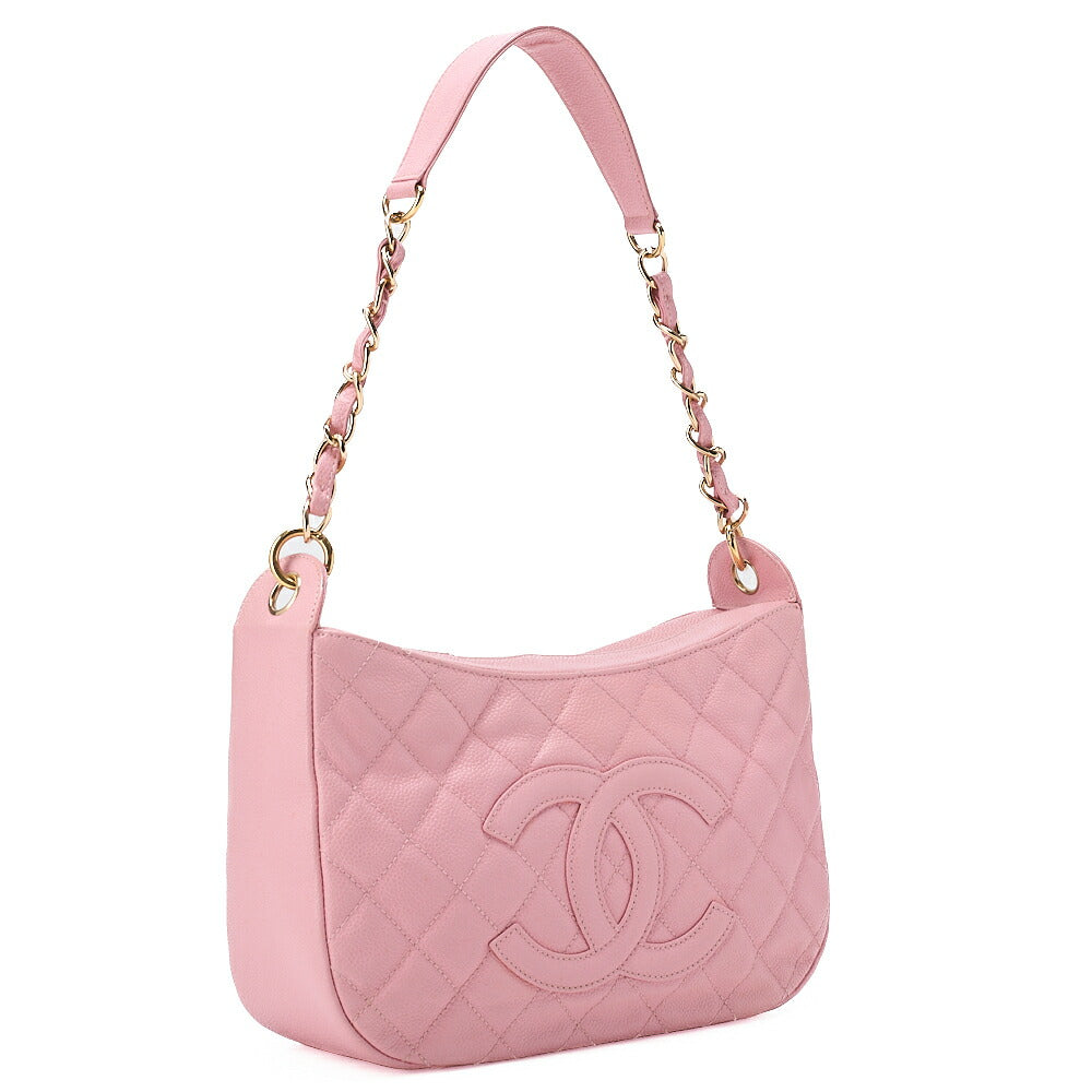 CHANEL Caviar Skin Matelasse Coco Mark One Shoulder Pink Gold-Tone Hardware, Pre-Owned