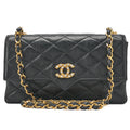 CHANEL Chain Shoulder Bag Matelasse Lambskin Rhinestone Push Lock Black Gold-Tone Hardware, Pre-Owned