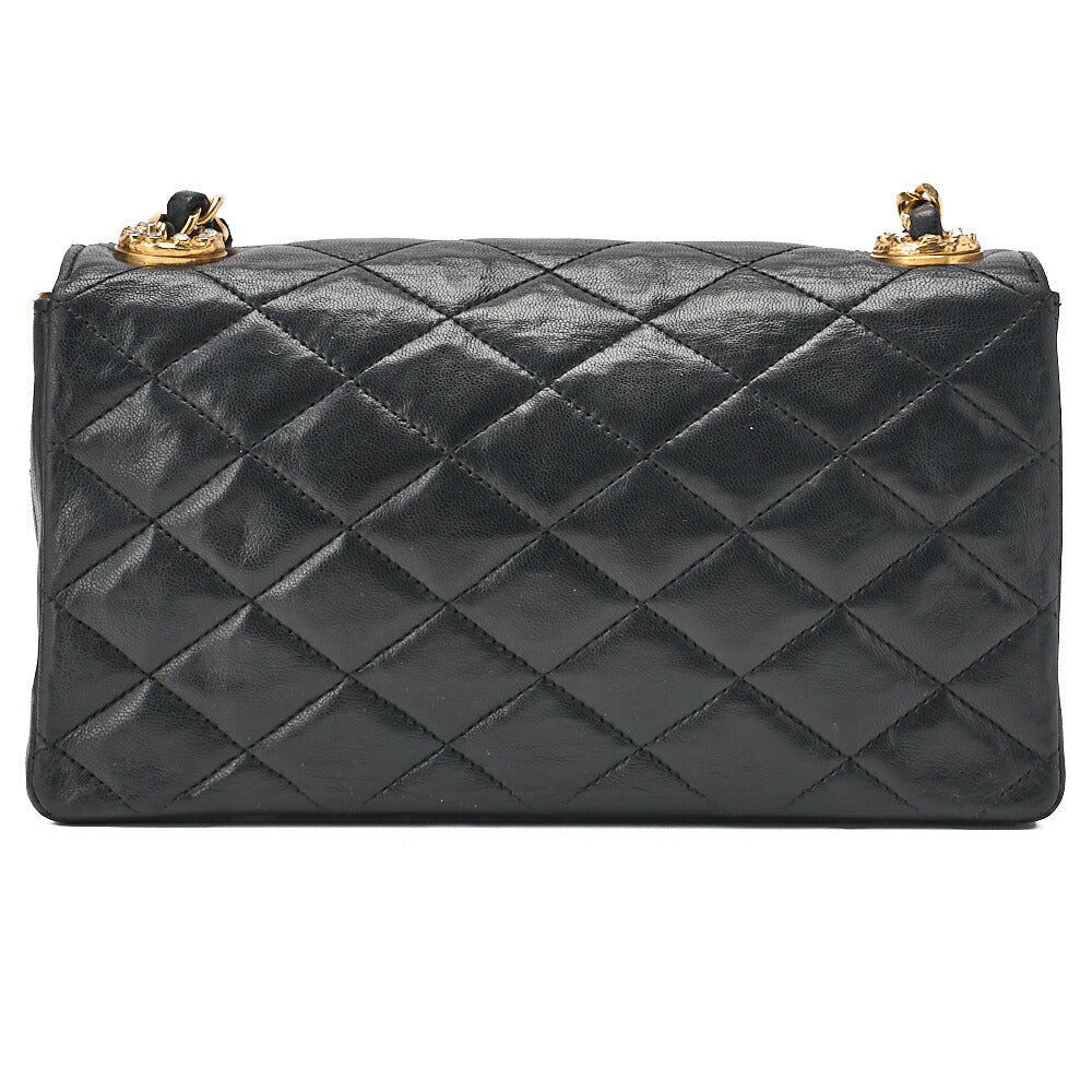 CHANEL Chain Shoulder Bag Matelasse Lambskin Rhinestone Push Lock Black Gold-Tone Hardware, Pre-Owned