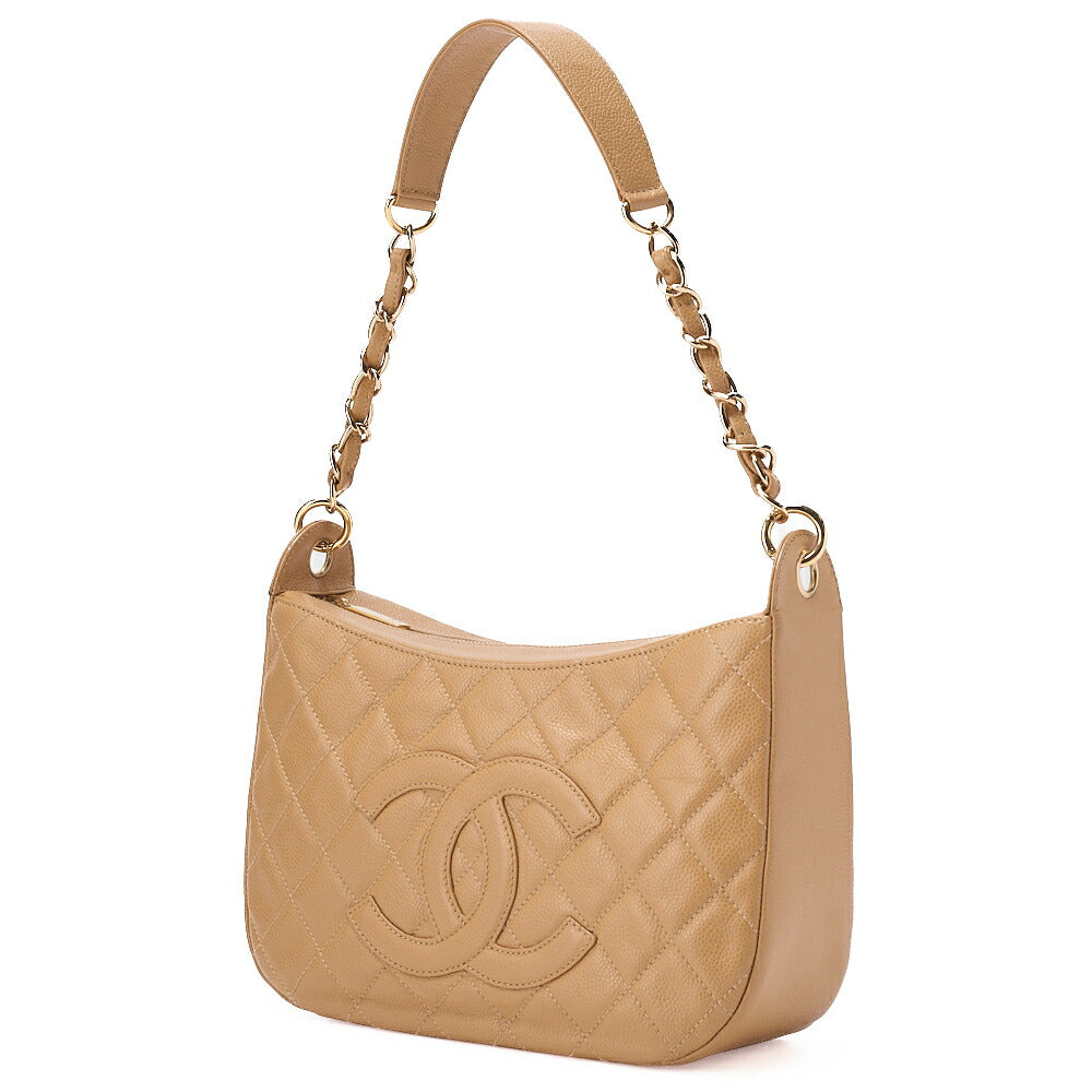 CHANEL Caviar Skin Matelasse Cocomark One Shoulder Beige Gold-Tone Hardware, Pre-Owned
