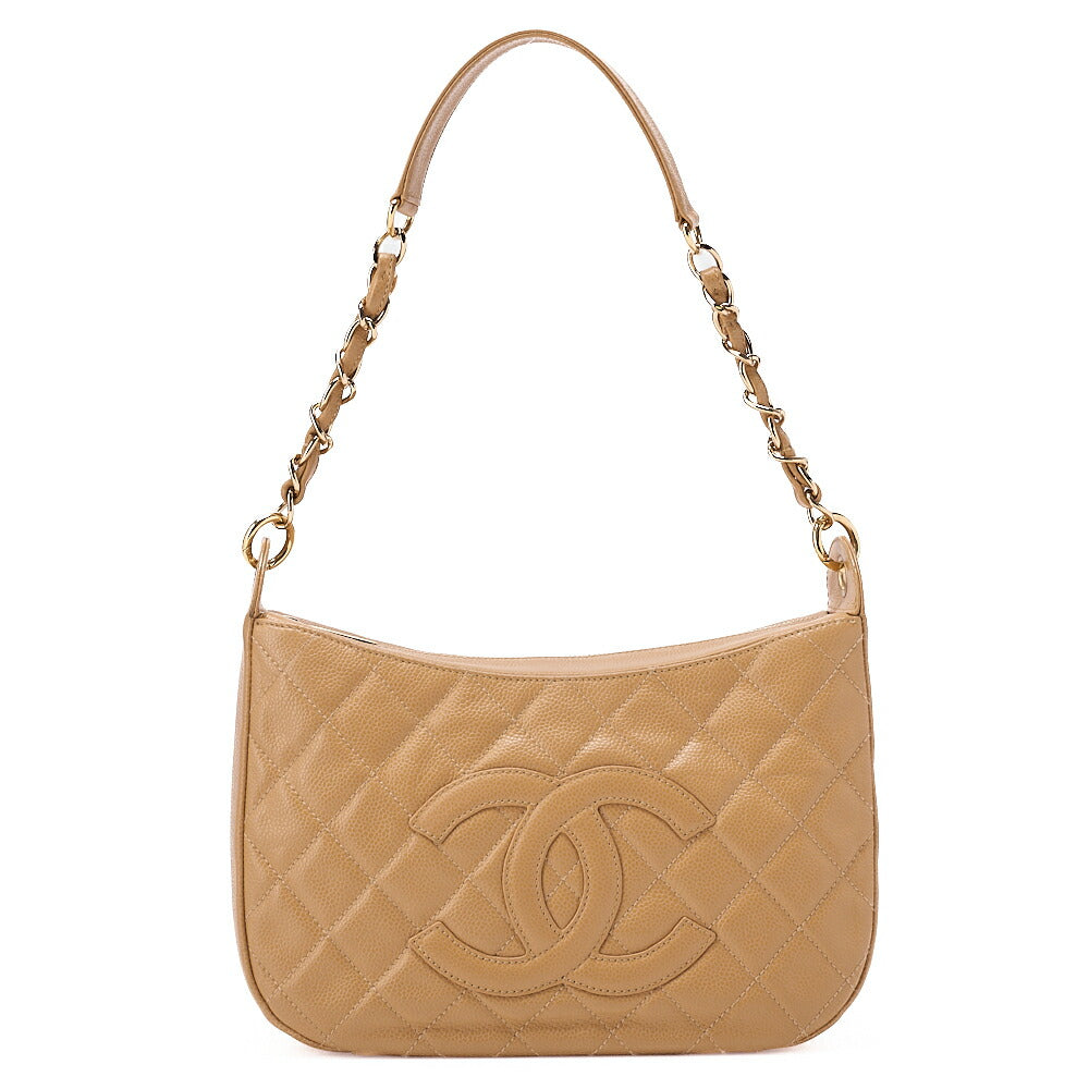 CHANEL Caviar Skin Matelasse Cocomark One Shoulder Beige Gold-Tone Hardware, Pre-Owned
