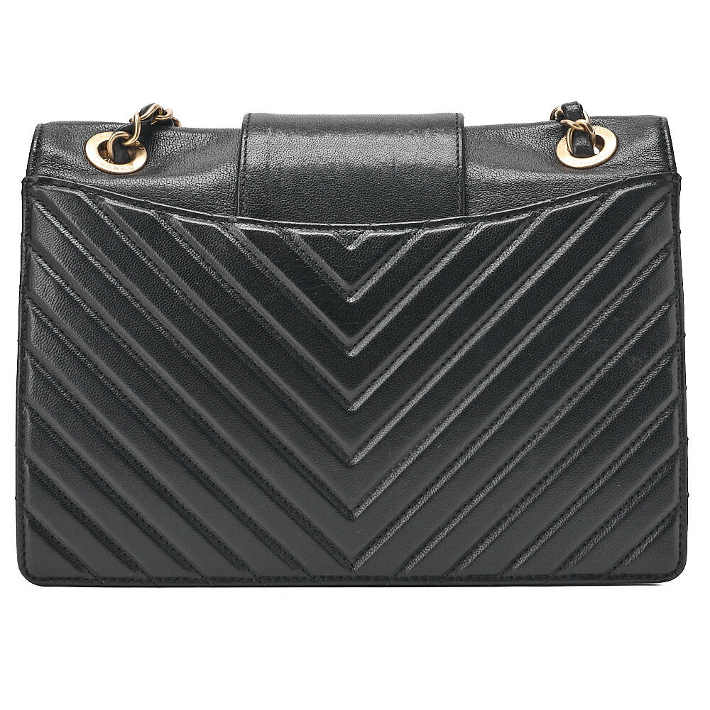 CHANEL Lambskin Chevron Full Flap Chain Shoulder Black Gold-Tone Hardware, Pre-Owned